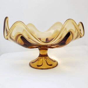 Viking EPIC, Six Petal, Pressed Glass, Amber, Pedestal Fruit Bowl, 9" Diameter